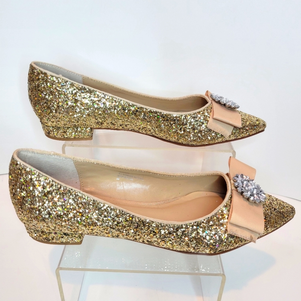 Crown And Ivy Gold Glitter Shoes Size 8 Bow Rhinestones